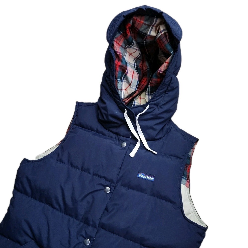 Madewell X Penfield Lucedale Down Puffer Vest With Hood‎ Womens Medium Navy Blue